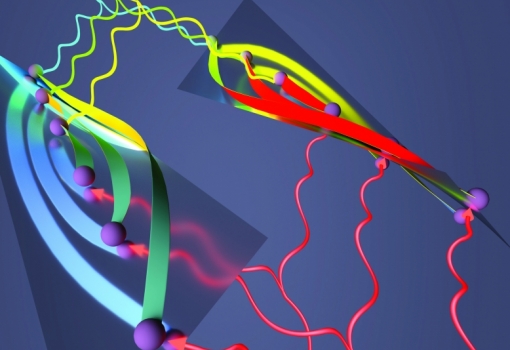 This artist’s rendition features Berry curvature represented by the twisting ribbons at the top.