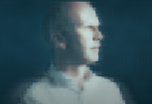 A man in pixellated profile. Photograph by Matt Perko