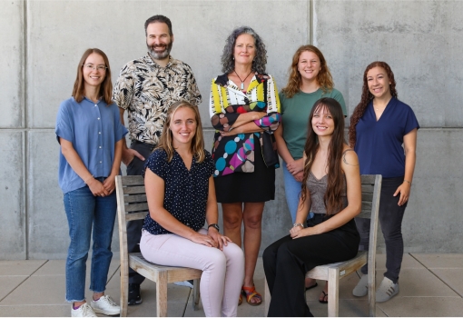 Professor Beth Pruitt (back row, center) poses with the first six PhD students of the program.