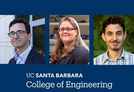 Michael Chabinyc (left), Megan Valentine (center), and Omar Saleh (right) were elected fellows of the American Physical Society. 