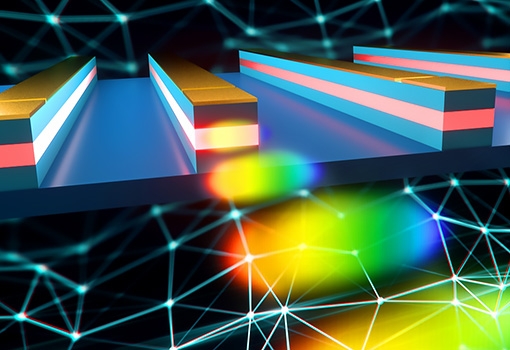 Artist's concept depicting a mode-locked quantum-dot laser in action.