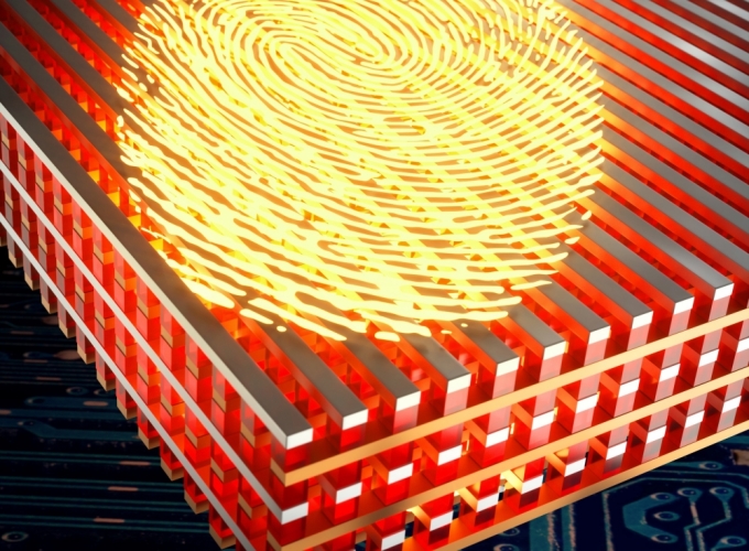 An illustration of a memristor as a cybersecurity device that appeared on the cover of Nature Electronics