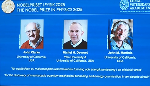 Photo of winners of the 2025 Nobel Prize in Physics
