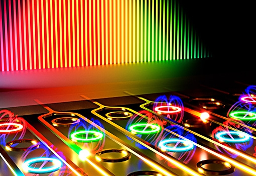 Artist's concept illustration of a photonic memory array. Illustration by Brian Long