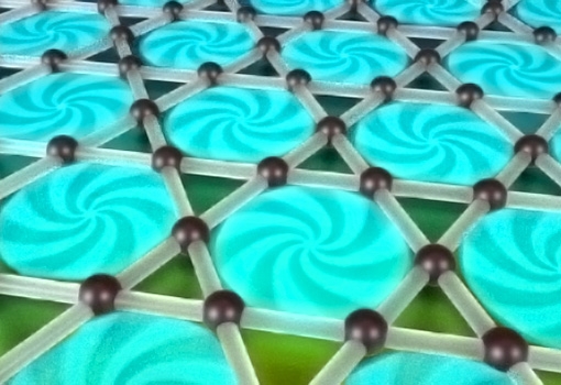 Artist's concept illustration depicting connected triangles in a kagome superconductor