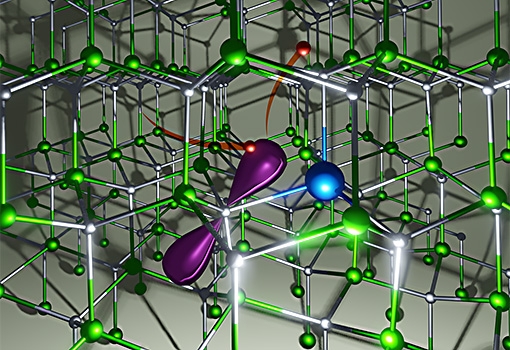 Concept illustration of non-radiative recombination, in which electron-hole interaction at a defect in the atomic structure results in heat, rather than light, being emitted. Jim Speck will use his Vannevar Bush Award to advance understanding of the physics of such interactions. Illustration by Fangzhou Zhao