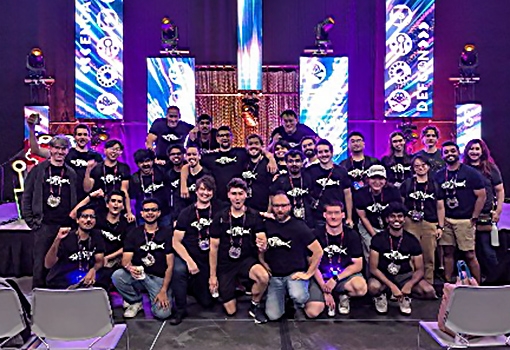 An image of the Shellphish team after making it through the semifinal round a year ago.