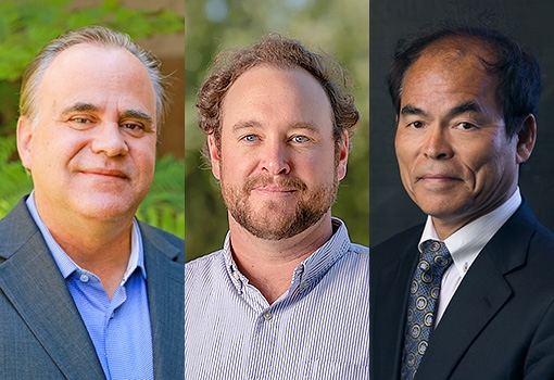 image of (from left) Steven DenBaars, Phil Christopher, Shuji Nakamura